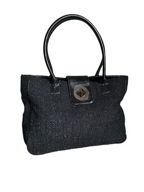 Kate Spade Bexley Maddox Black Wool Satchel Patent Leather Turn Lock